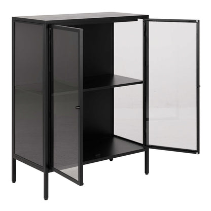 Graz Matt Black Metal Low Display Cabinet 2 Doors