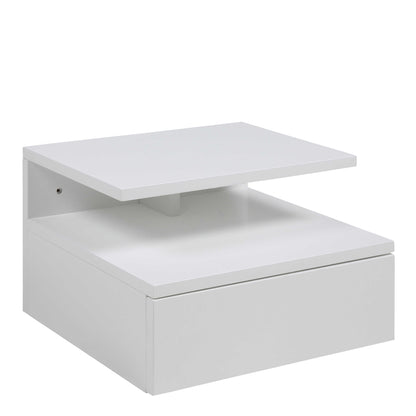 Lincoln White Wooden Floating Bedside Table 1 Drawer Open Shelf
