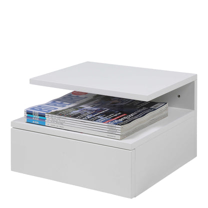 Lincoln White Wooden Floating Bedside Table 1 Drawer Open Shelf