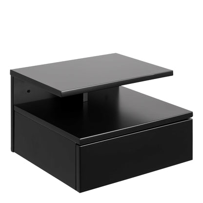 Lincoln Black Wooden Floating Bedside Table 1 Drawer Open Shelf