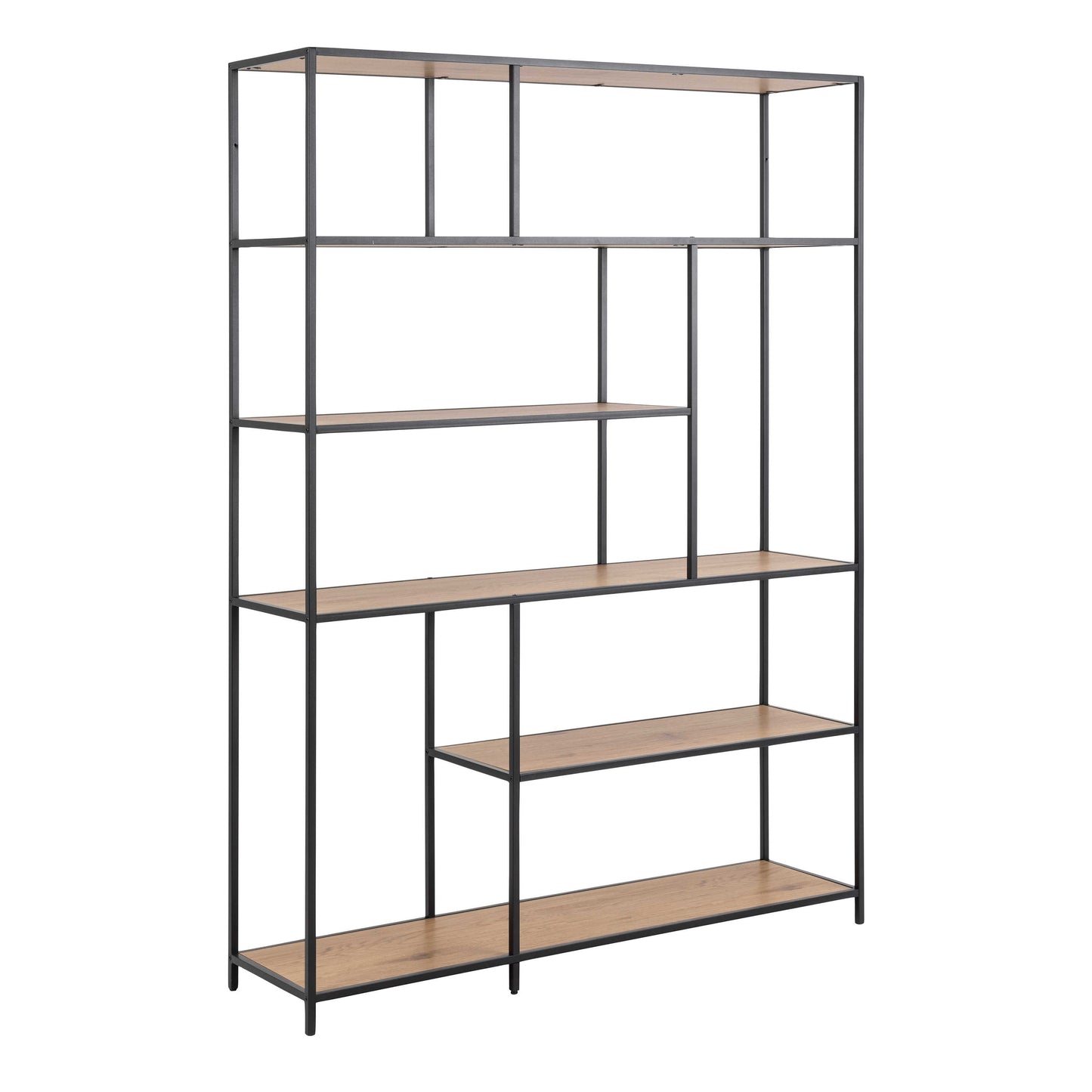 El Paso Asymmetrical  Black Bookcase 5 Wild Oak Effect Shelves