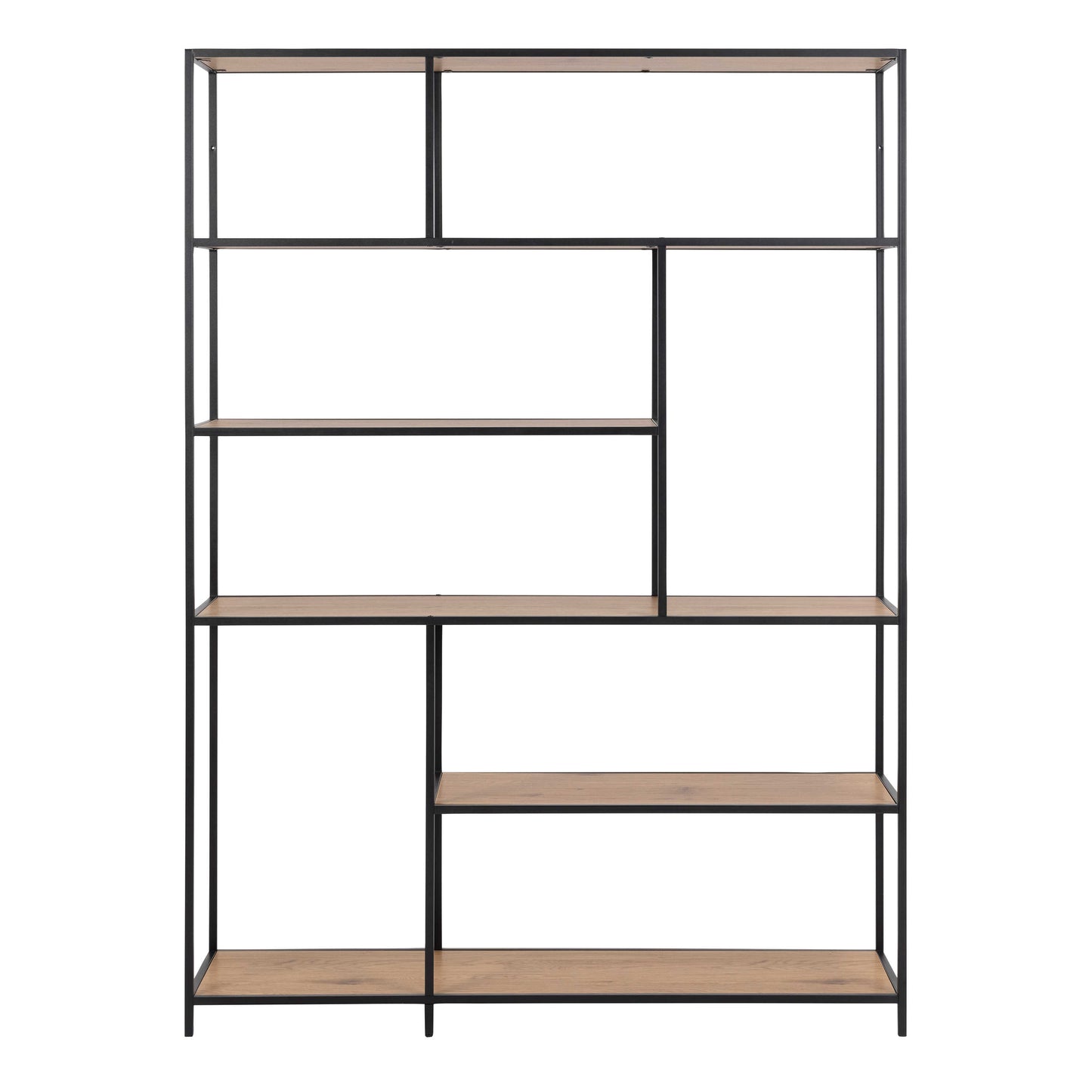 El Paso Asymmetrical  Black Bookcase 5 Wild Oak Effect Shelves