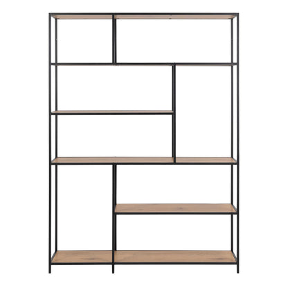 El Paso Asymmetrical  Black Bookcase 5 Wild Oak Effect Shelves