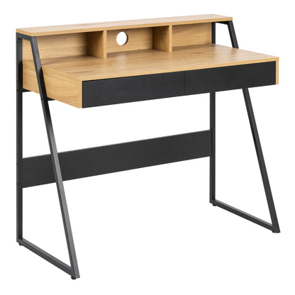 Cyan 1 Drawer Office Desk Natural Oak Effect and Black