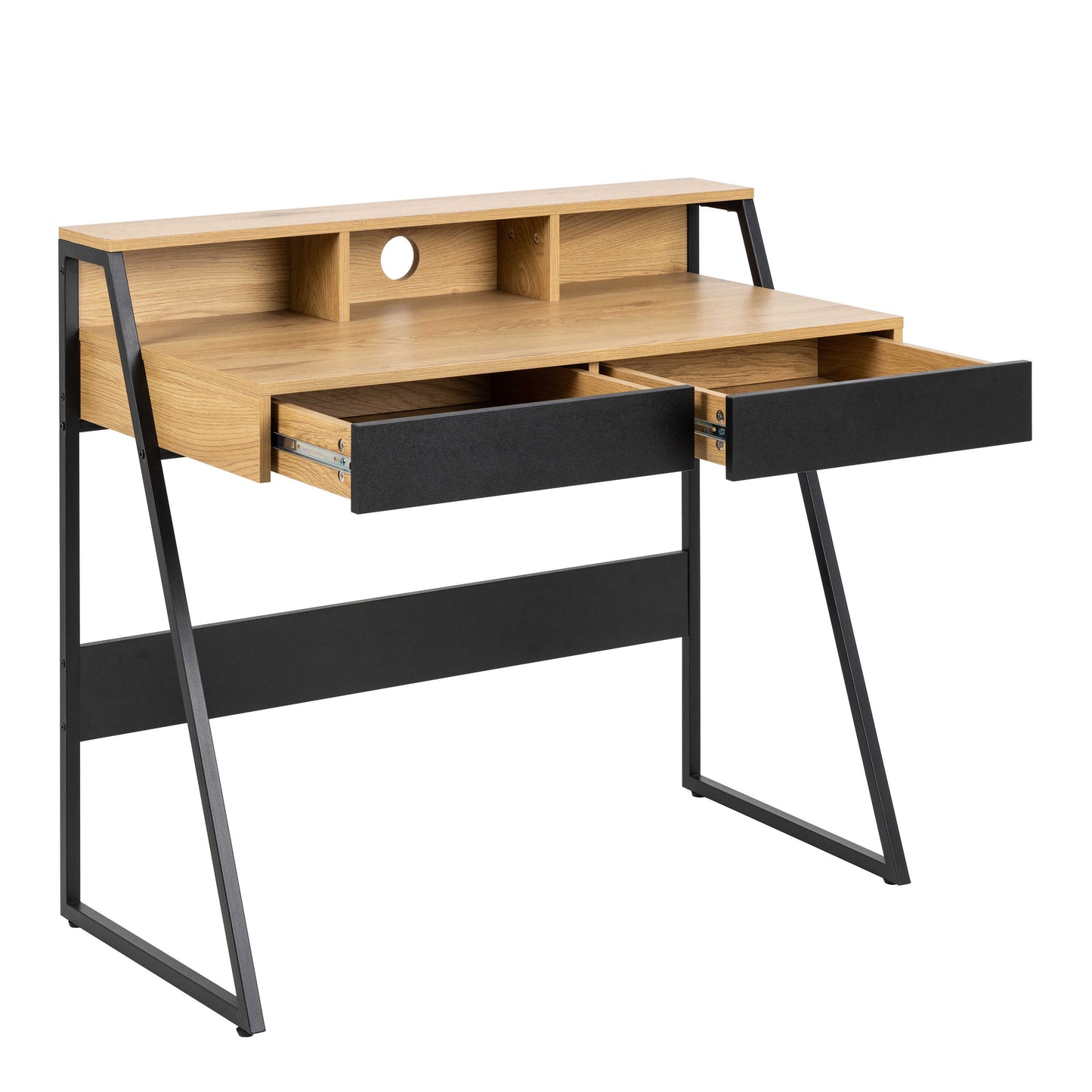 Cyan 1 Drawer Office Desk Natural Oak Effect and Black
