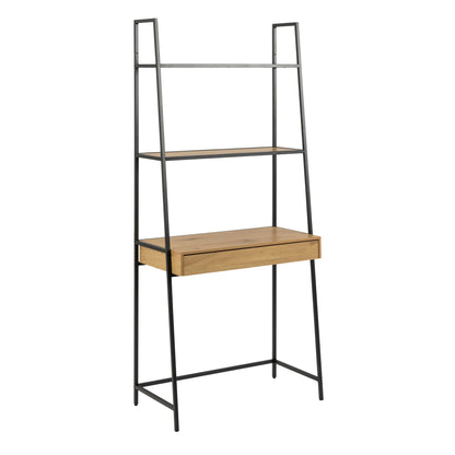 El Paso Black Metal and Wild Oak Veneer Bookcase Desk 1 Drawer 2 Shelves