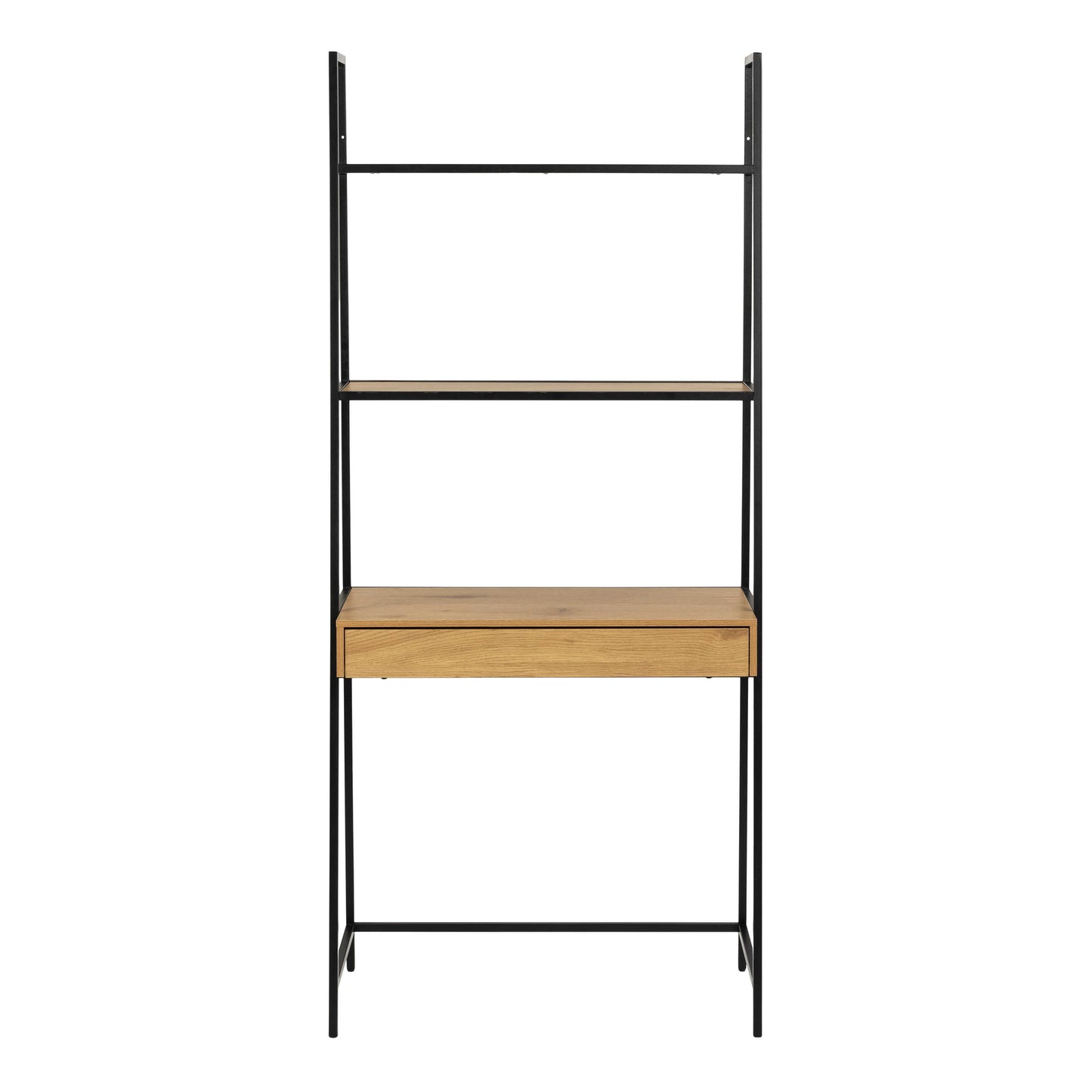 El Paso Black Metal and Wild Oak Veneer Bookcase Desk 1 Drawer 2 Shelves