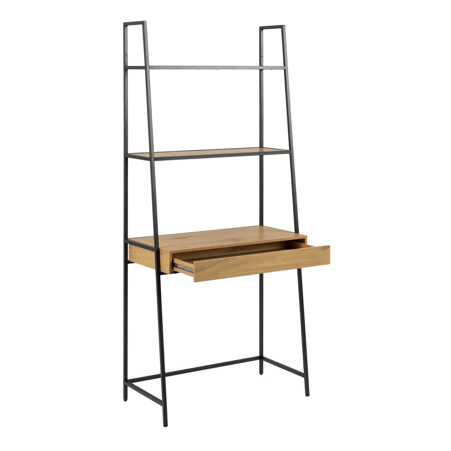 El Paso Black Metal and Wild Oak Veneer Bookcase Desk 1 Drawer 2 Shelves