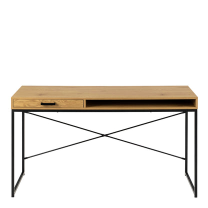 El Paso Wild Oak Effect Desk with Drawer and Shelf Black Metal Base