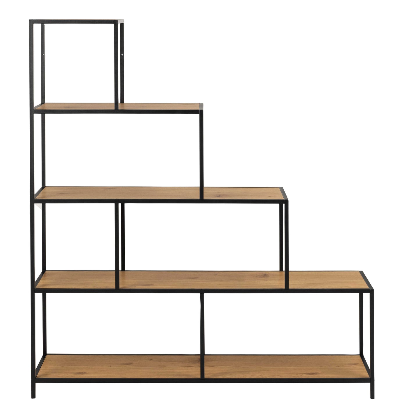 El Paso Black Metal and Natural Oak Veneer Frame Bookcase 4 Shelves in Step Design