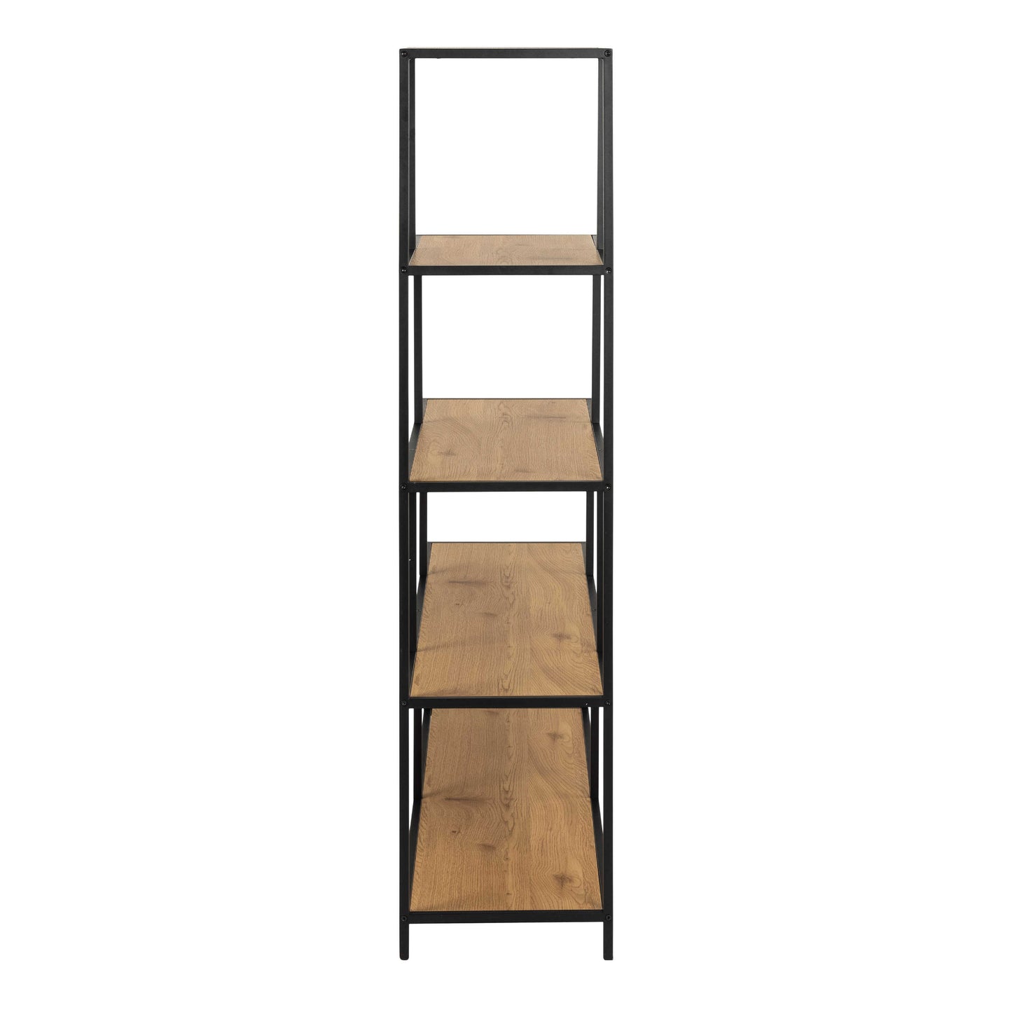 El Paso Black Metal and Natural Oak Veneer Frame Bookcase 4 Shelves in Step Design