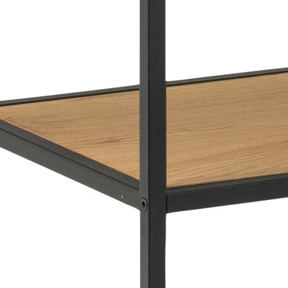 El Paso Black Metal and Natural Oak Veneer Frame Bookcase 4 Shelves in Step Design