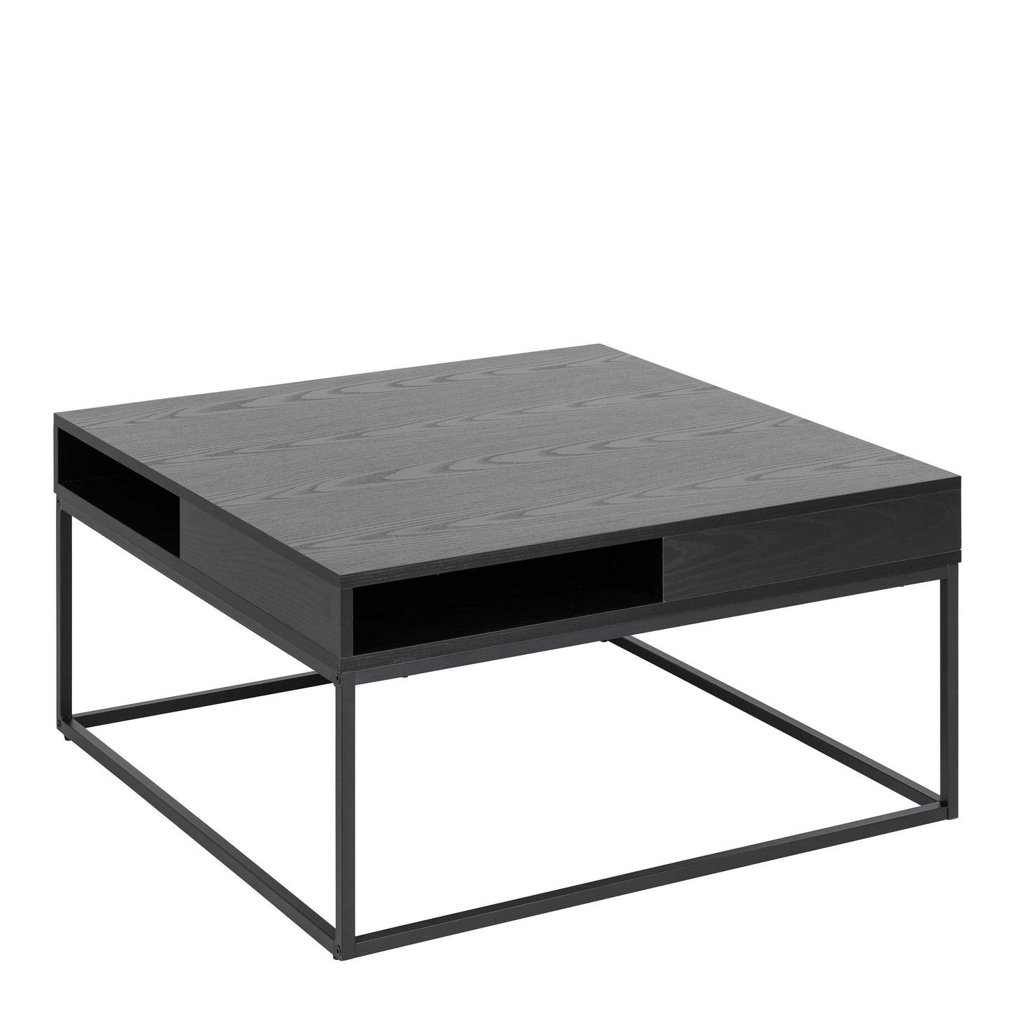 Pisa Square Black Coffee Table Steel Base Open Storage