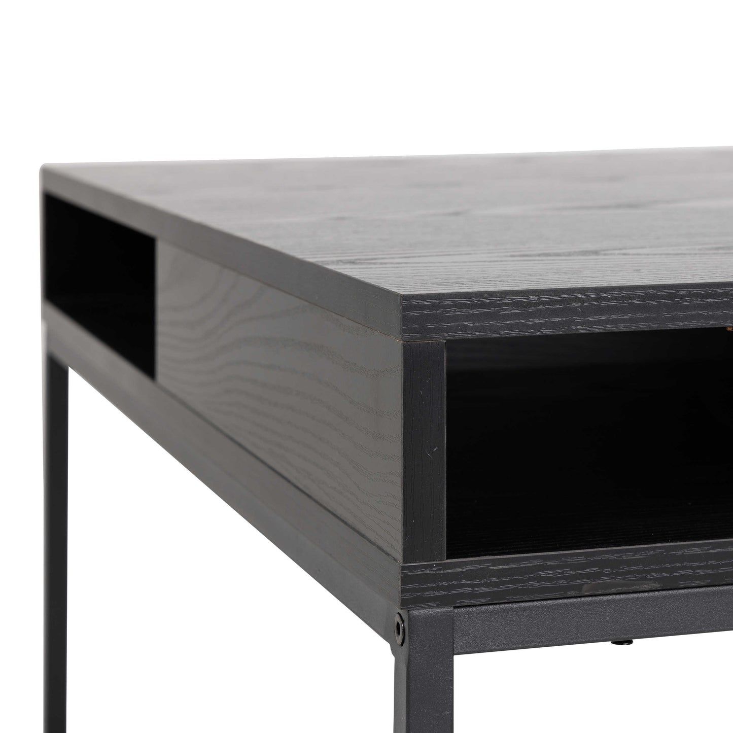 Pisa Square Black Coffee Table Steel Base Open Storage