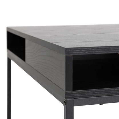 Pisa Square Black Coffee Table Steel Base Open Storage