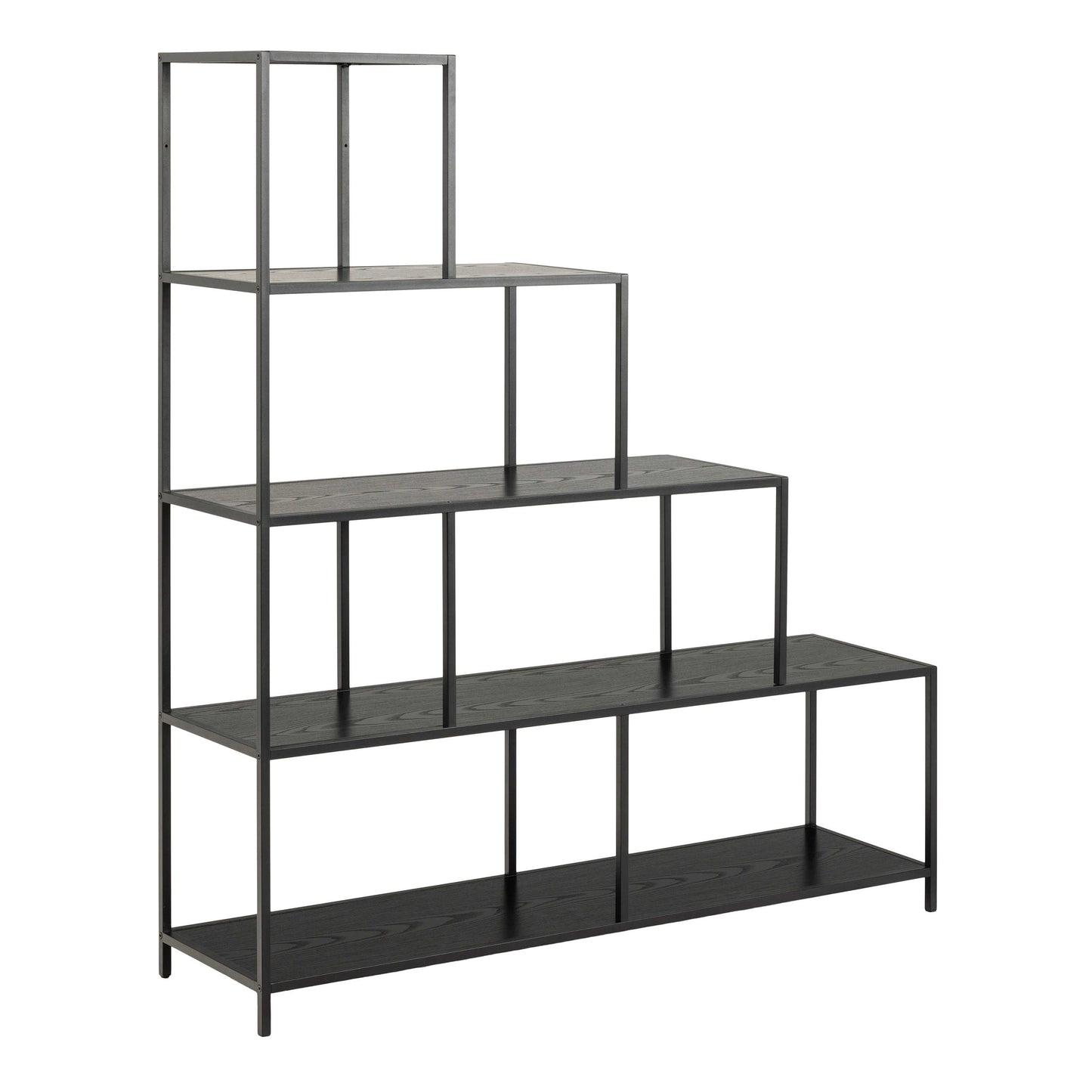 El Paso Black Metal Frame Bookcase 4 Shelves in Step Design