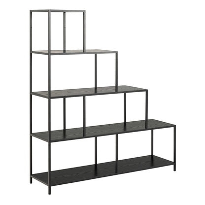 El Paso Black Metal Frame Bookcase 4 Shelves in Step Design