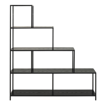 El Paso Black Metal Frame Bookcase 4 Shelves in Step Design