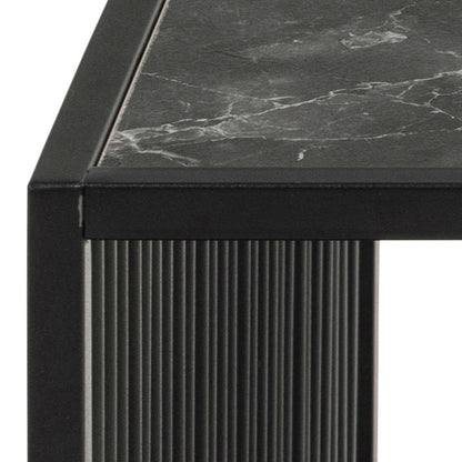Porto Black Metal Organic Square Coffee Table with Glass and Stone Effect Top