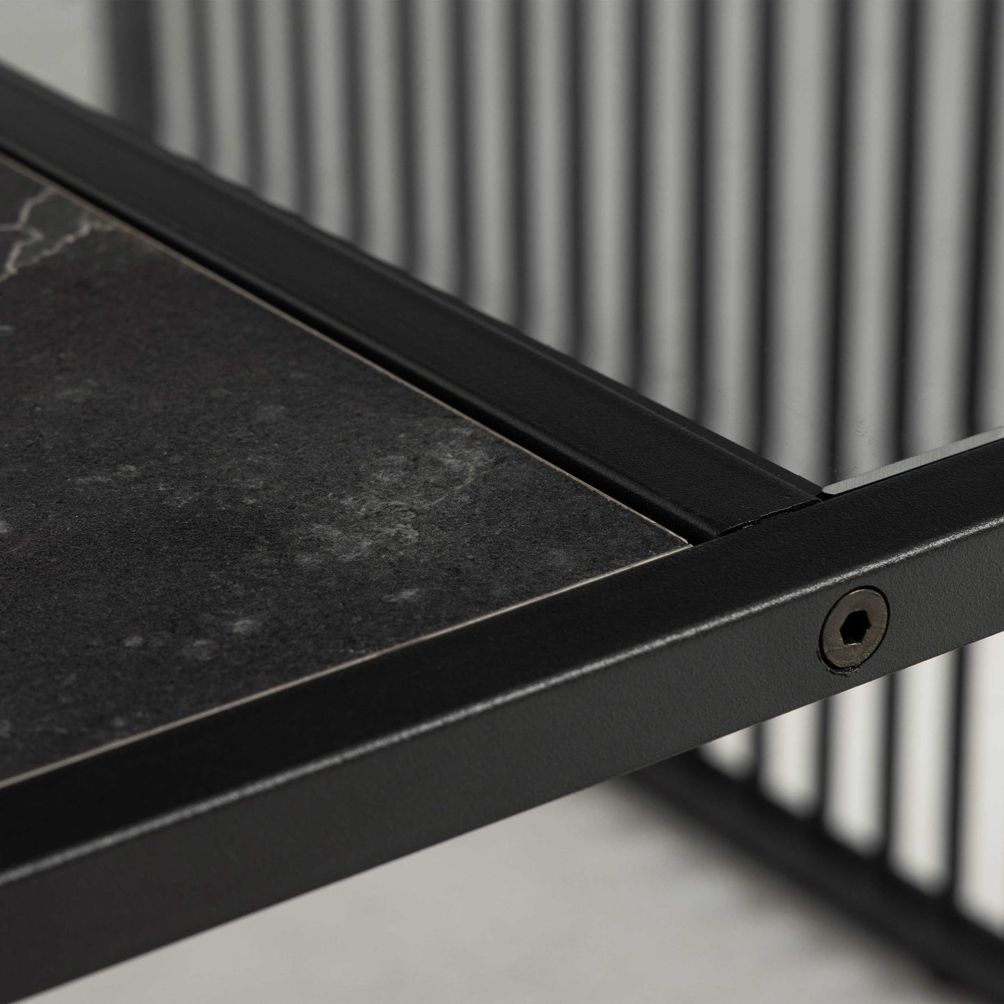 Porto Black Metal Organic Square Coffee Table with Glass and Stone Effect Top