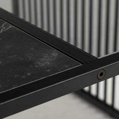 Porto Black Metal Organic Square Coffee Table with Glass and Stone Effect Top
