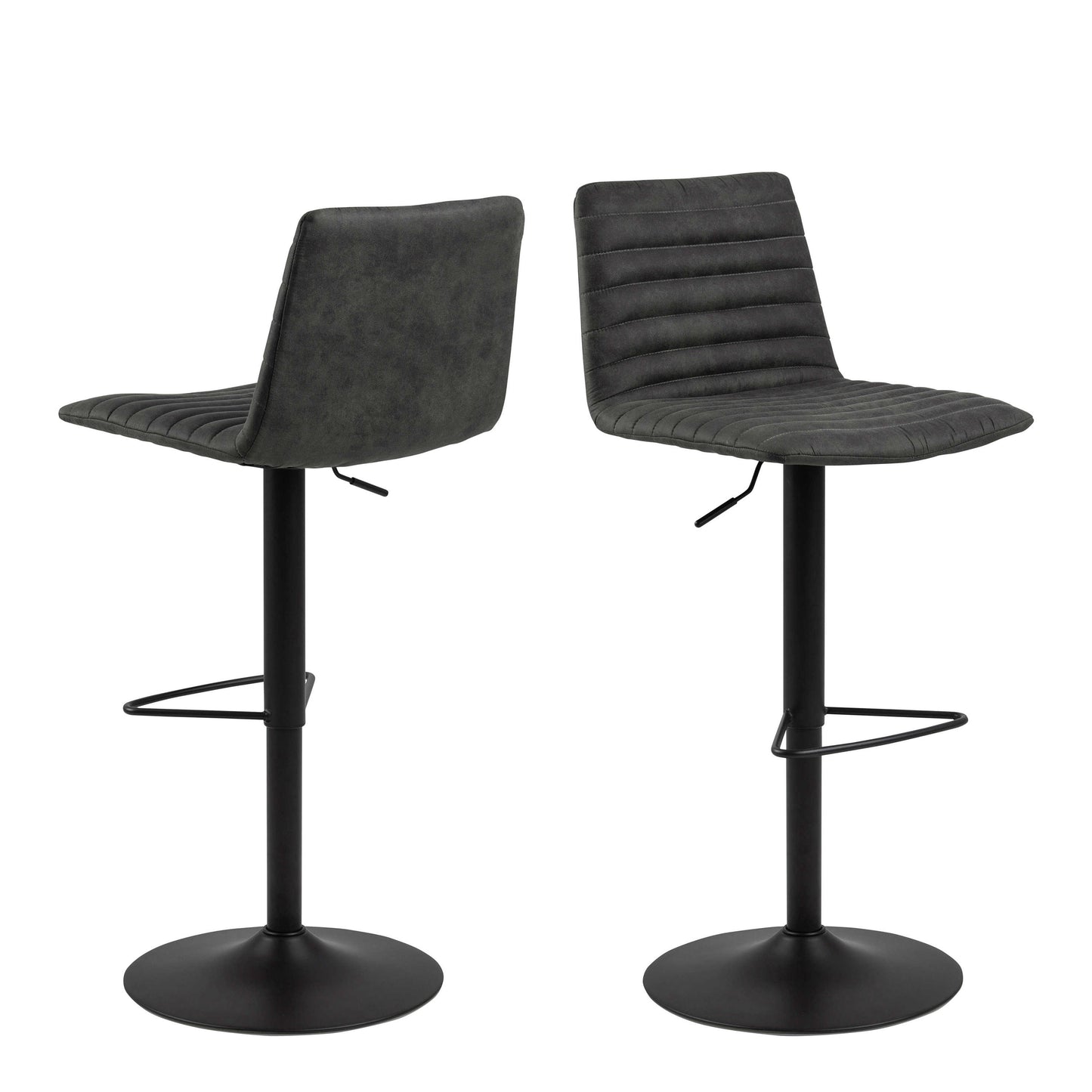 Set of 2 Aalborg Bar Stool Upholstered Grey Fabric Etched Back