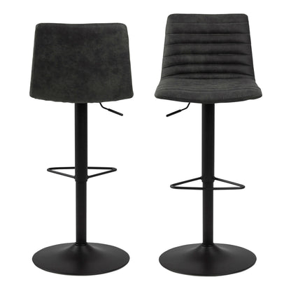 Set of 2 Aalborg Bar Stool Upholstered Grey Fabric Etched Back