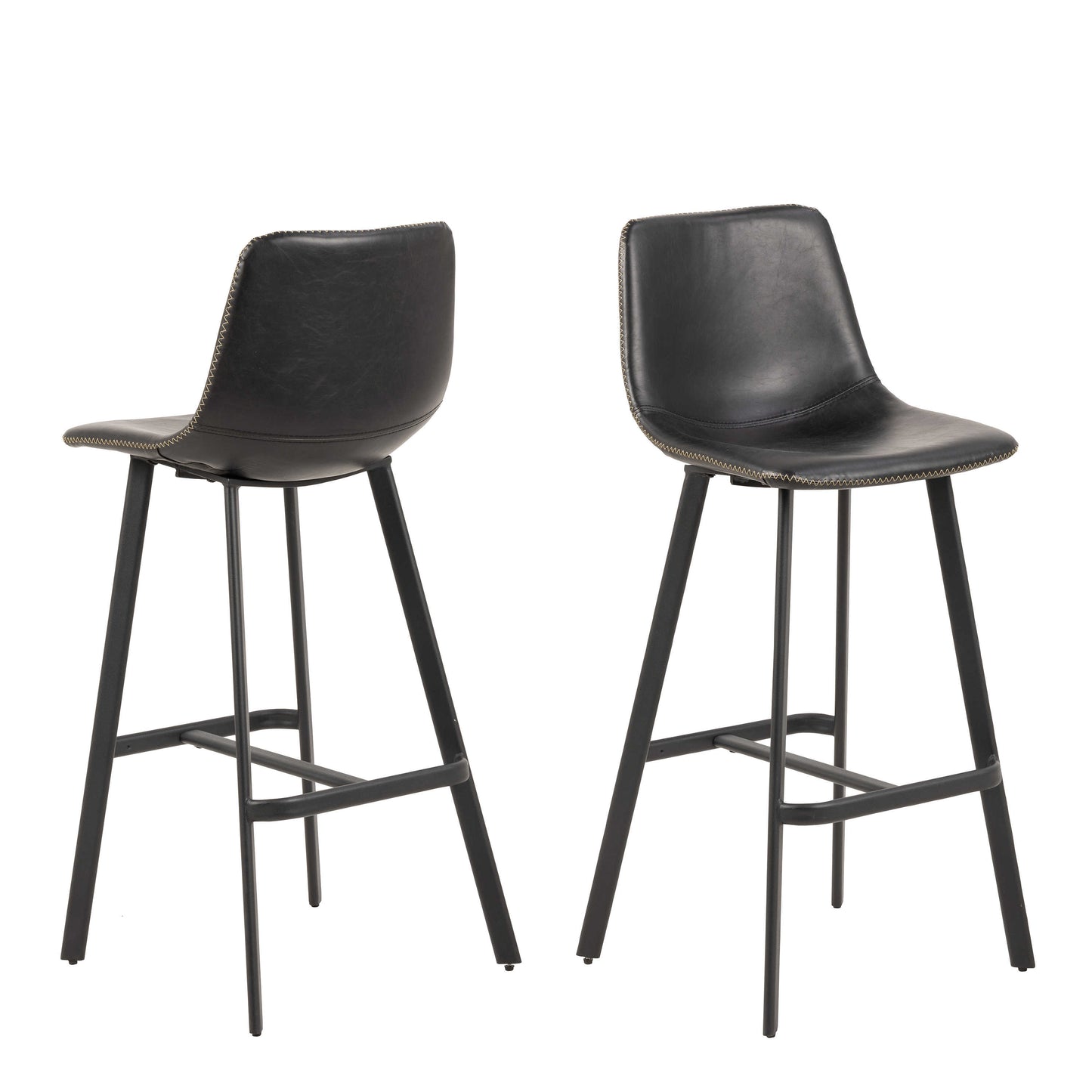 Set of 2 Bogense Black Faux Leather Bar Stools Cream Stitching