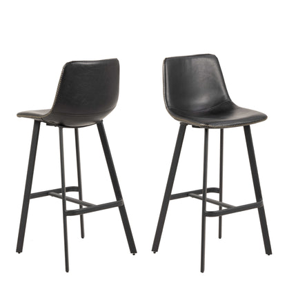 Set of 2 Bogense Black Faux Leather Bar Stools Cream Stitching
