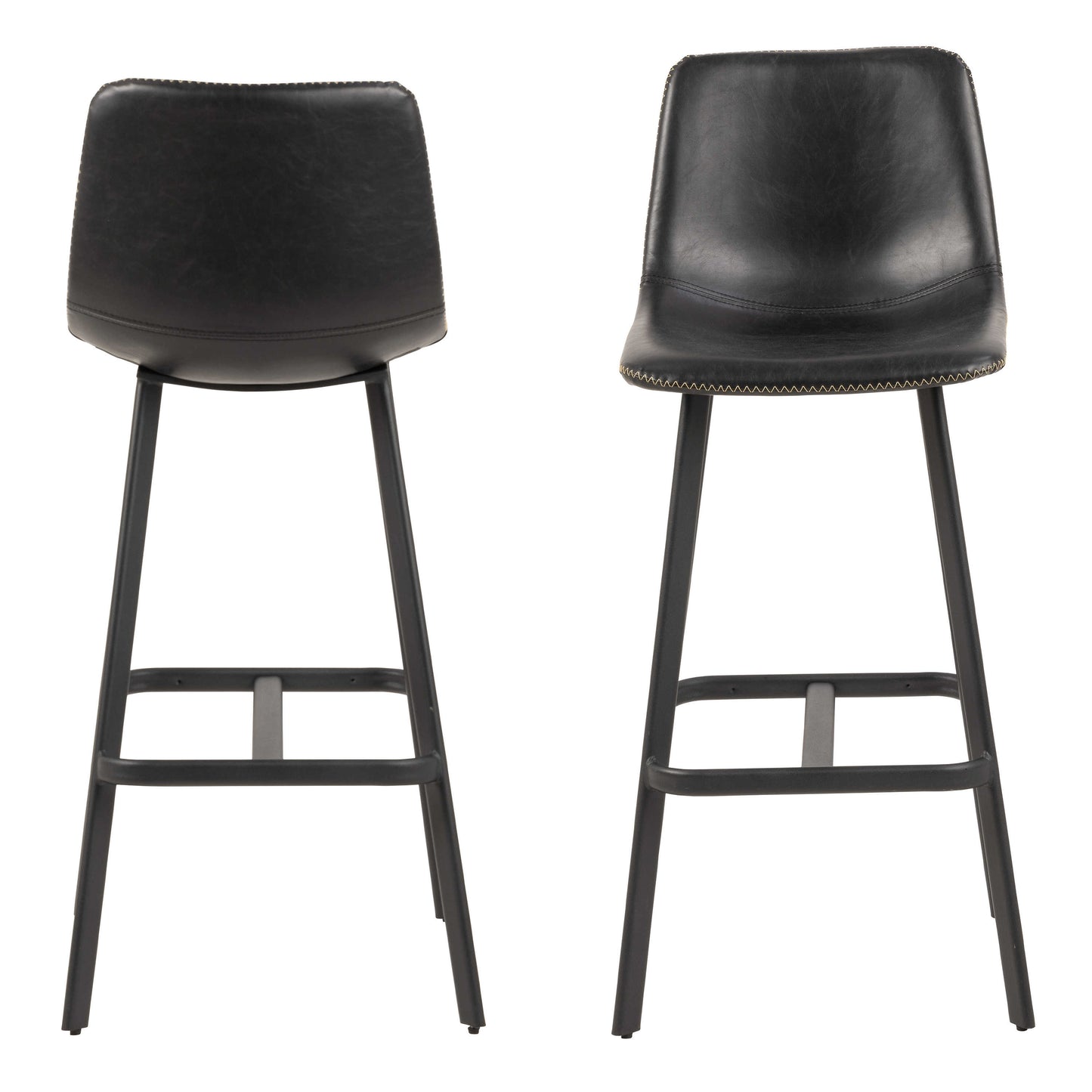 Set of 2 Bogense Black Faux Leather Bar Stools Cream Stitching