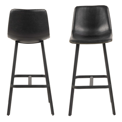 Set of 2 Bogense Black Faux Leather Bar Stools Cream Stitching