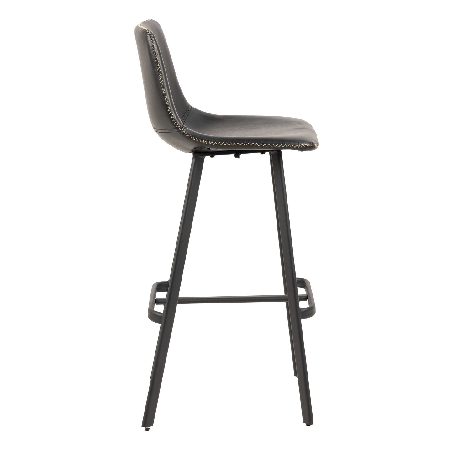 Set of 2 Bogense Black Faux Leather Bar Stools Cream Stitching
