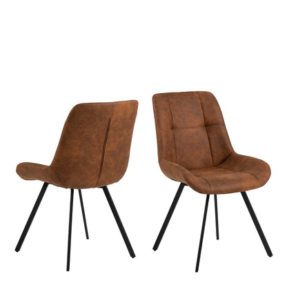 Set of 2 Madrid Tan Upholstered Dining Chairs with Black Steel Legs