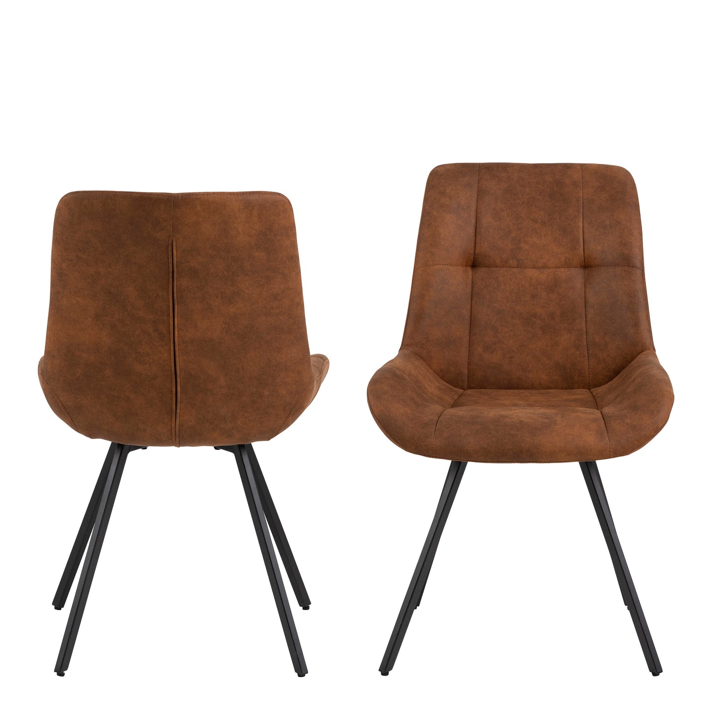Set of 2 Madrid Tan Upholstered Dining Chairs with Black Steel Legs