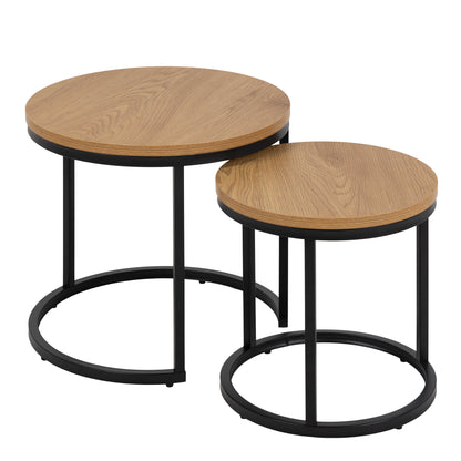 Odense Wild Oak Effect Nesting Table Set Black Steel Legs