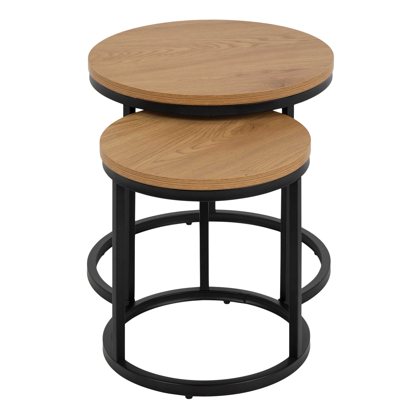 Odense Wild Oak Effect Nesting Table Set Black Steel Legs