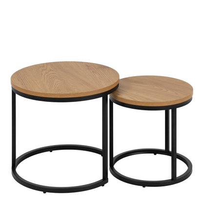 Odense Wild Oak Effect Nesting Table Set Black Steel Legs