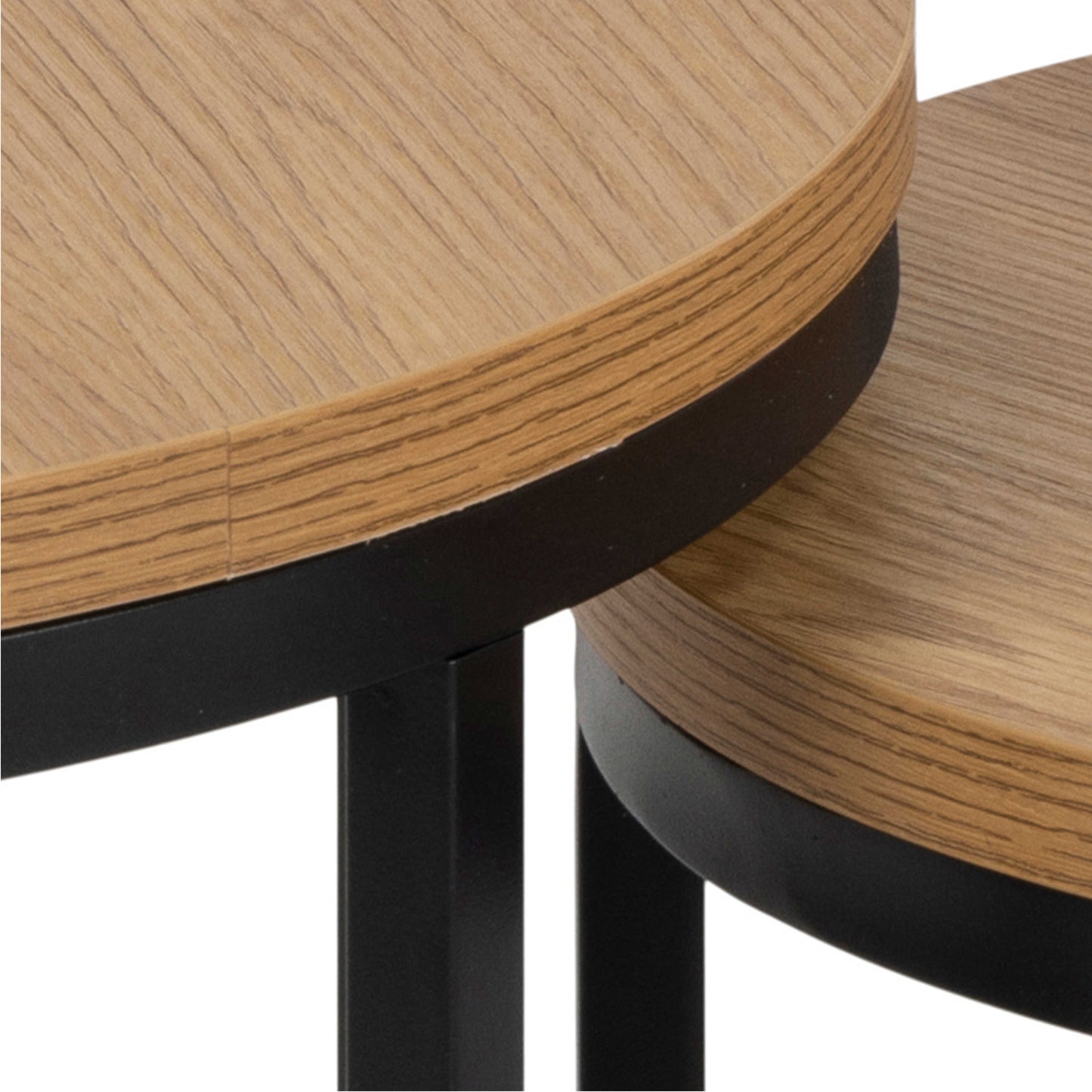 Odense Wild Oak Effect Nesting Table Set Black Steel Legs