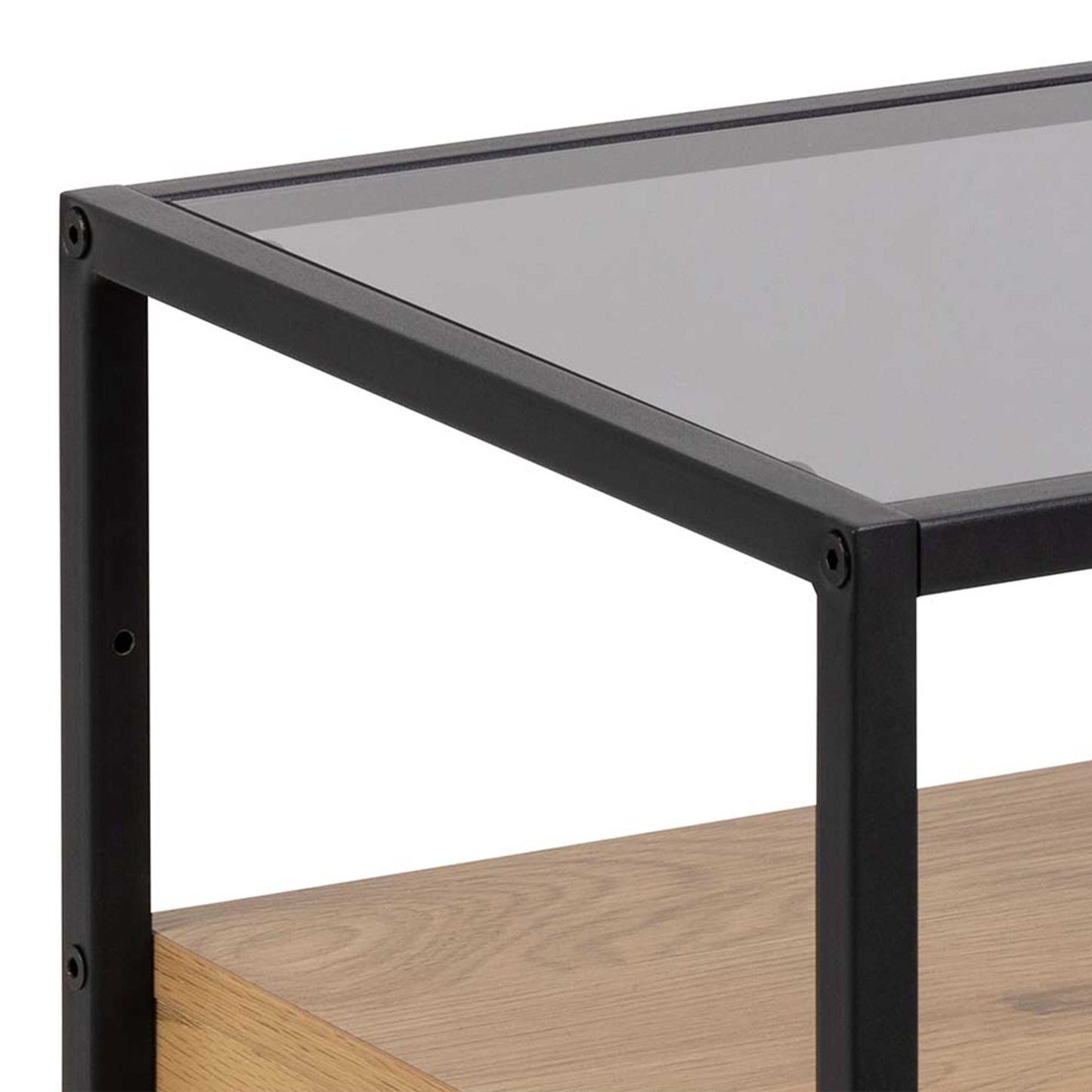 Wrenna Black and Natural Oak Effect Square Bedside Table 1 Drawer Glass Top