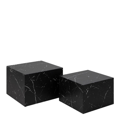 Set of 2 Lincoln Black Marquina Marble Square Coffee Table
