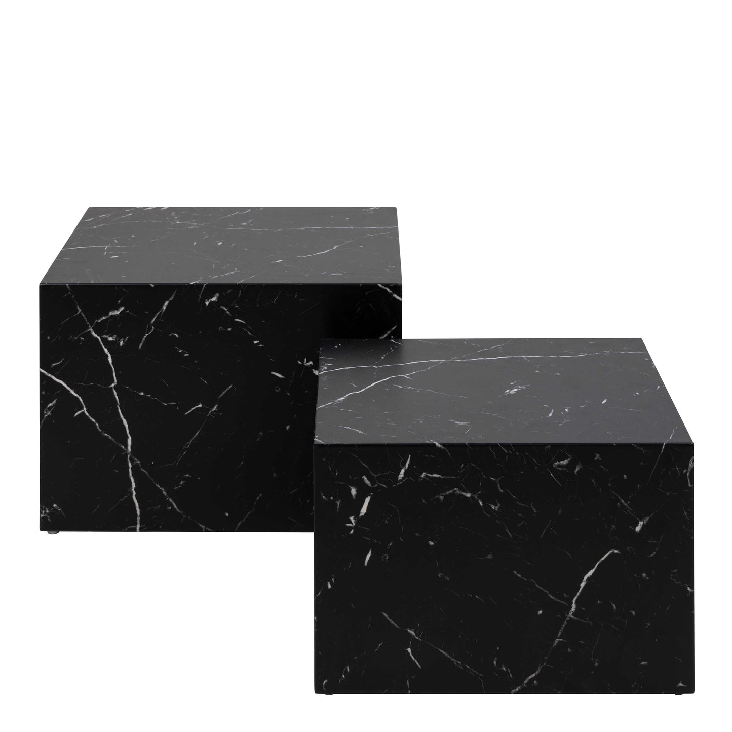 Set of 2 Lincoln Black Marquina Marble Square Coffee Table