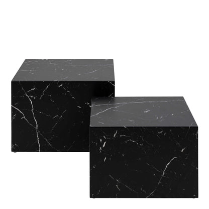 Set of 2 Lincoln Black Marquina Marble Square Coffee Table