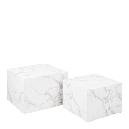 Set of 2 Munkebo White Marble Carrara Square Coffee Tables
