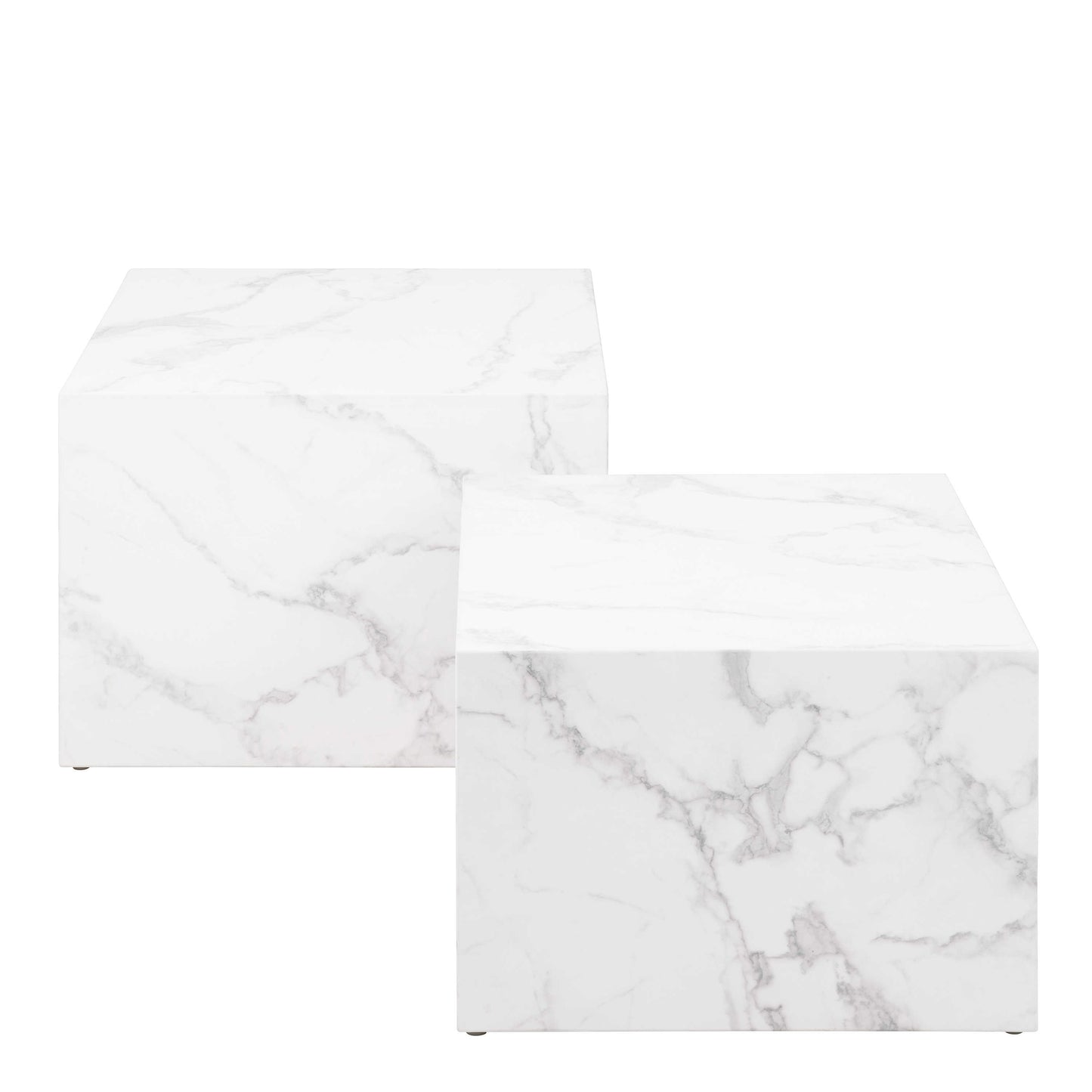 Set of 2 Munkebo White Marble Carrara Square Coffee Tables