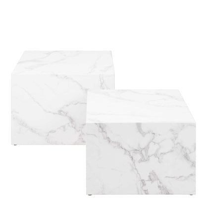Set of 2 Munkebo White Marble Carrara Square Coffee Tables