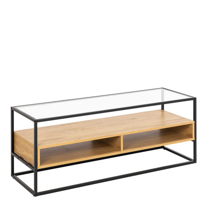 Wrenna Black and Natural Oak Effect TV Unit Glass Top