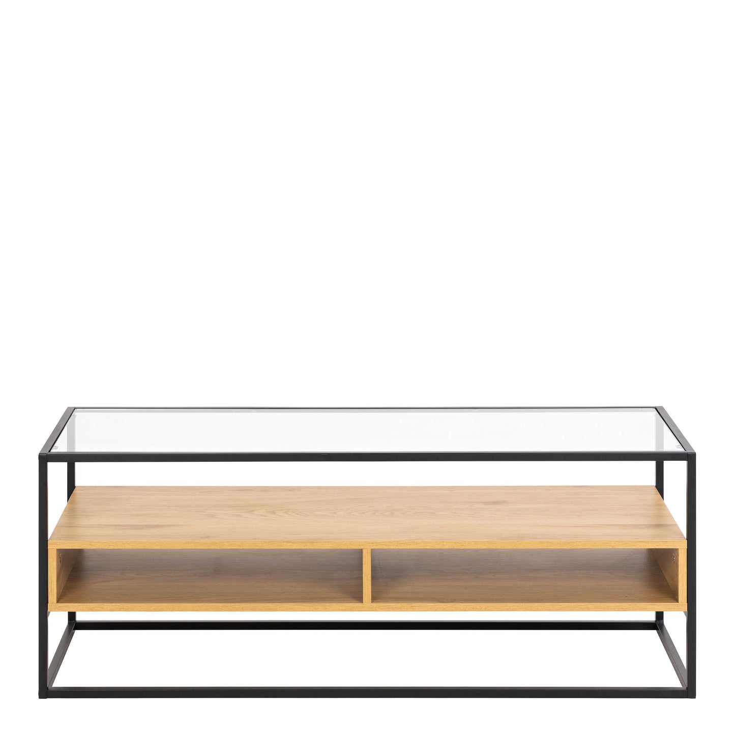 Wrenna Black and Natural Oak Effect TV Unit Glass Top