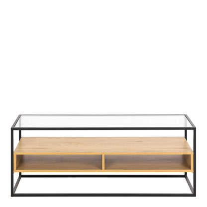 Wrenna Black and Natural Oak Effect TV Unit Glass Top