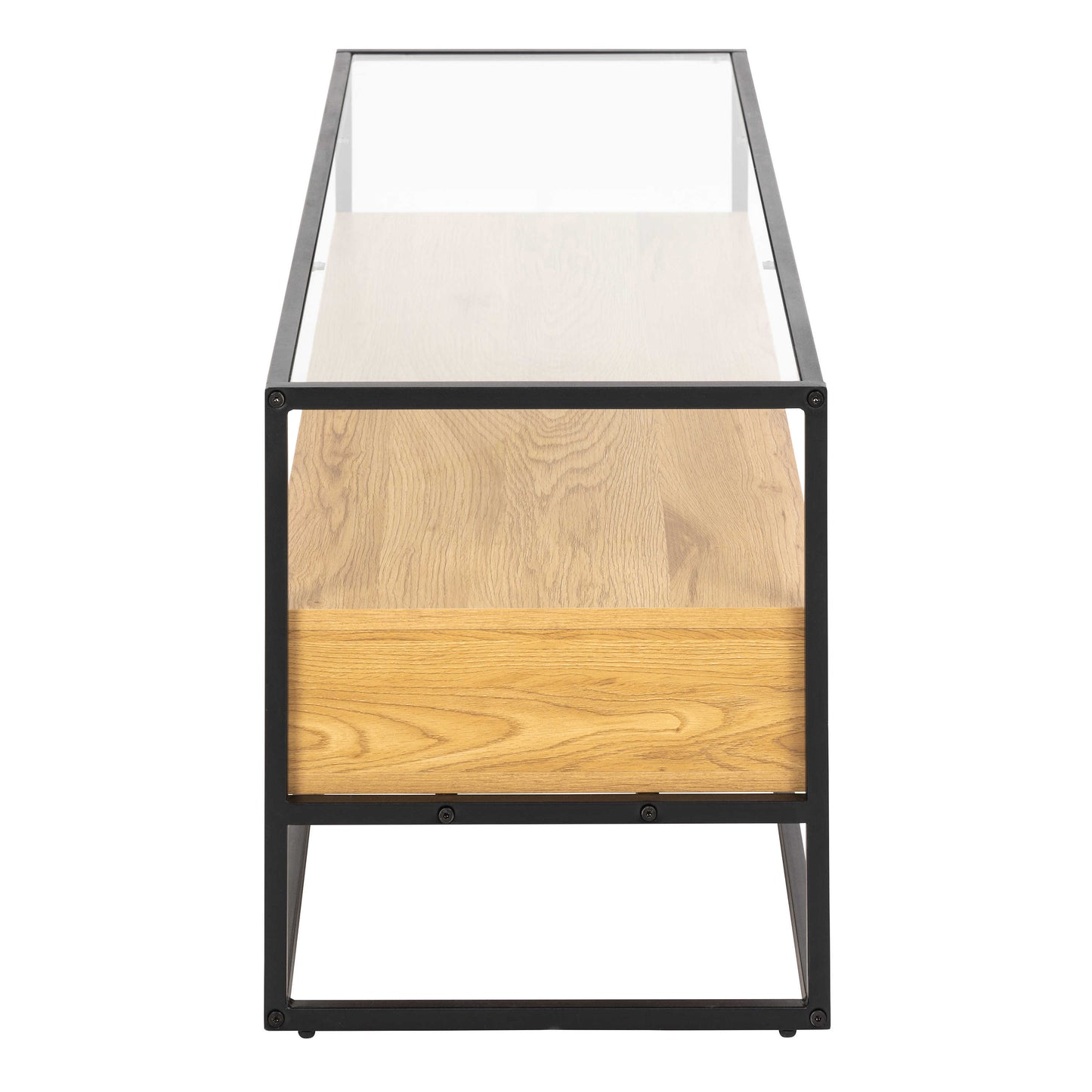 Wrenna Black and Natural Oak Effect TV Unit Glass Top