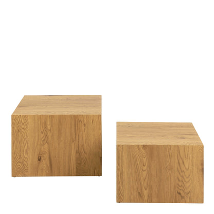 Set of 2 Munkebo Natural Oak Wood Square Coffee Table Set